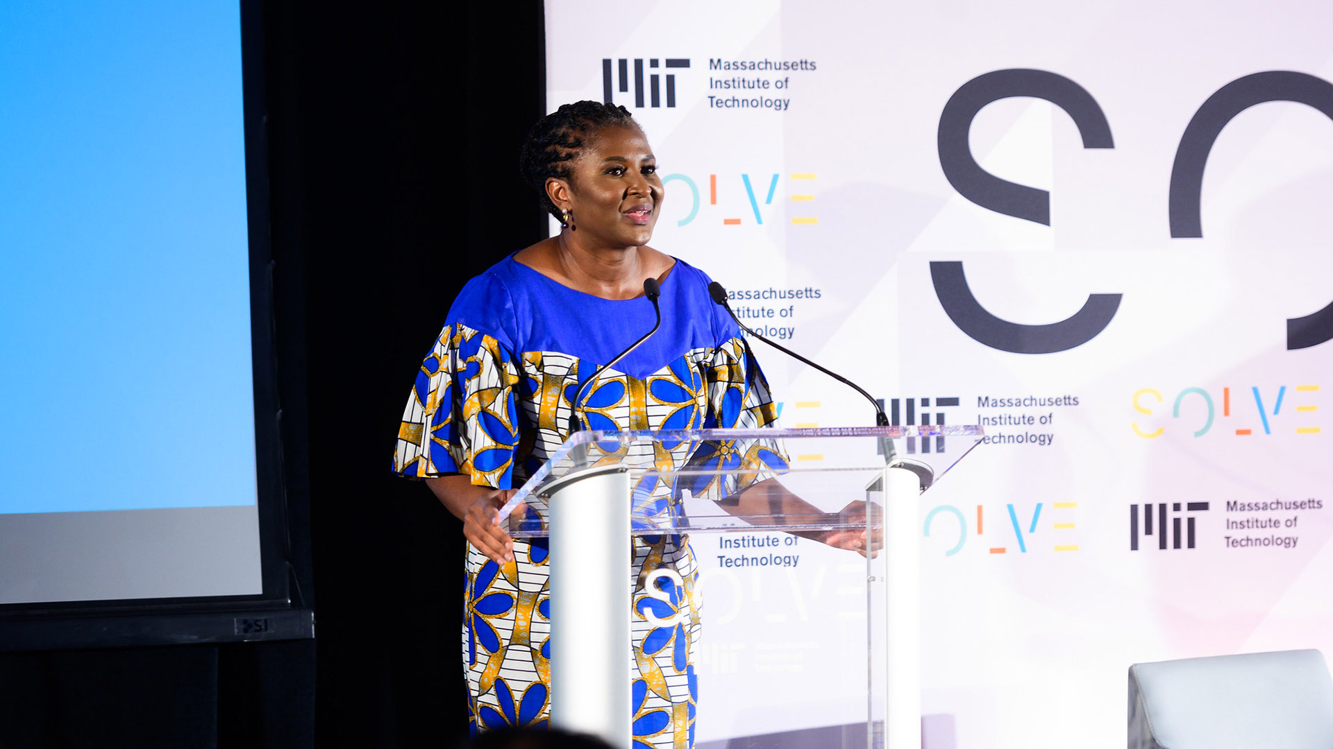 Monica Geingos announcing a Solver at MIT Solve Challenge Finals – September 2019